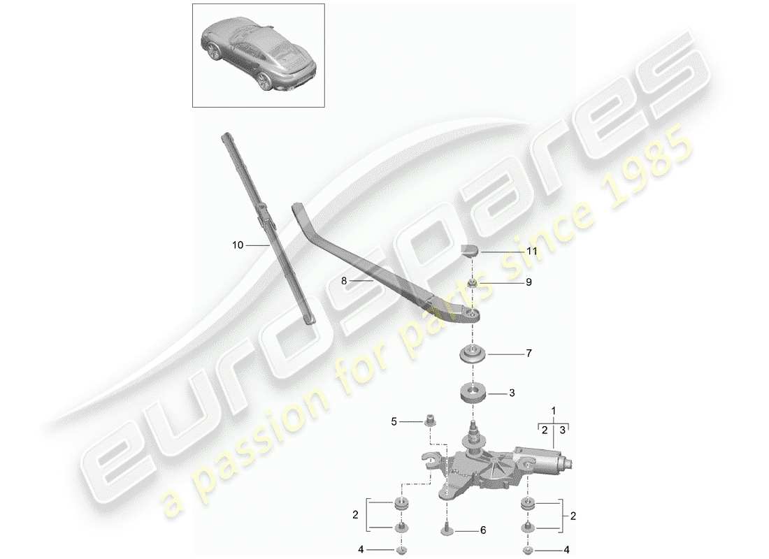 porsche 991 turbo (2018) rear window wiper part diagram