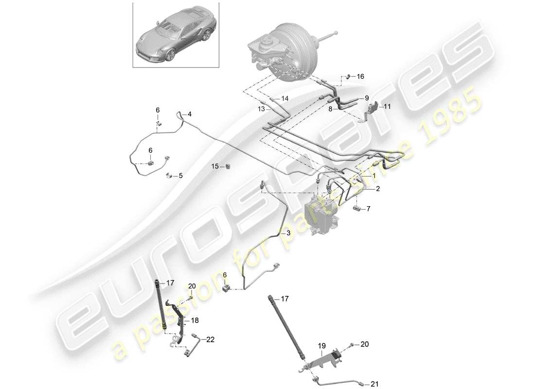 porsche 991 turbo (2018) brake line part diagram