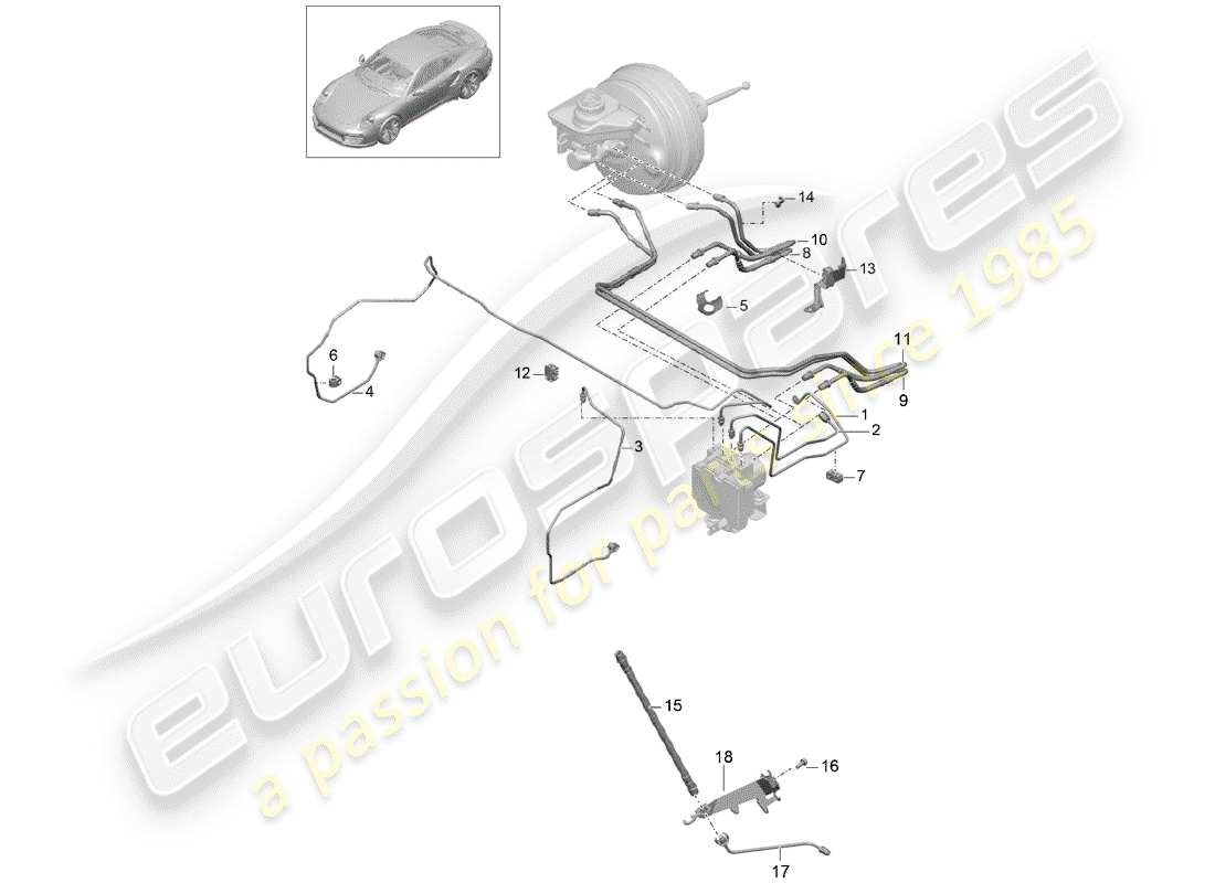 porsche 991 turbo (2018) brake line part diagram