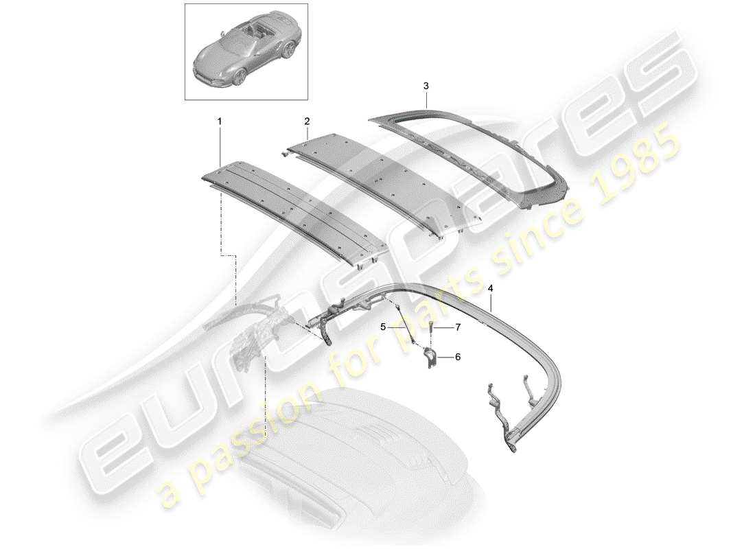 porsche 991 turbo (2018) top frame part diagram