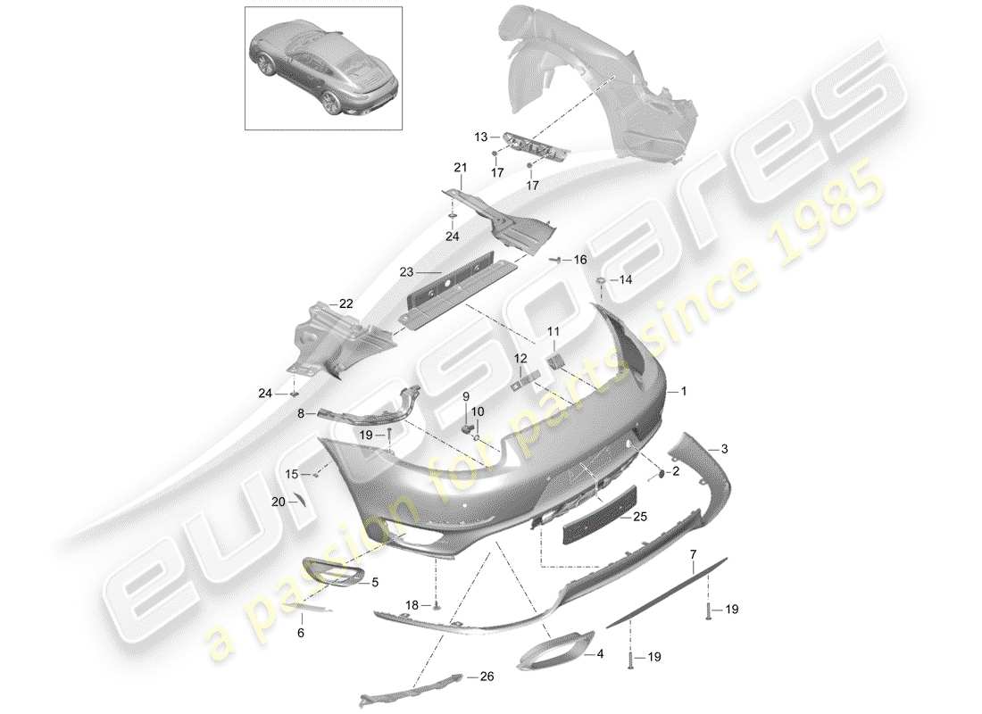 porsche 991 turbo (2018) bumper part diagram