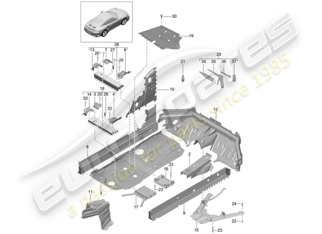 porsche 991 turbo (2018) floor plates part diagram