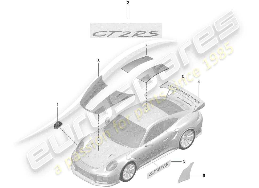 porsche 991 turbo (2018) nameplates part diagram