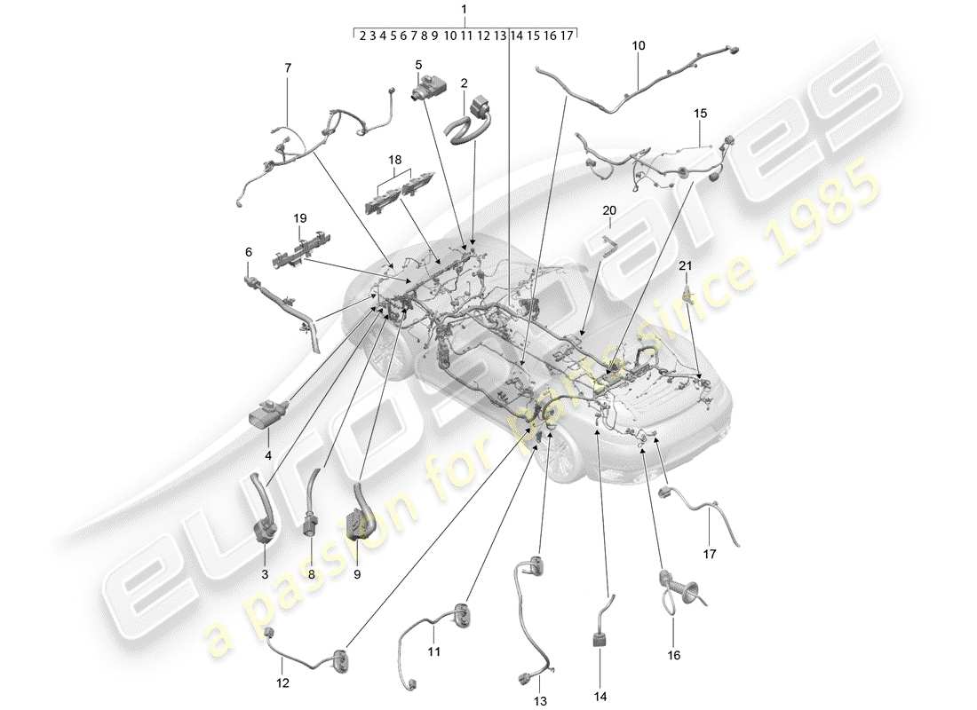 porsche 991 turbo (2018) wiring harnesses part diagram