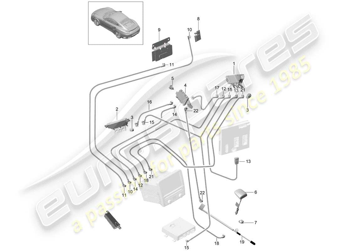 porsche 991 turbo (2018) antenna booster part diagram