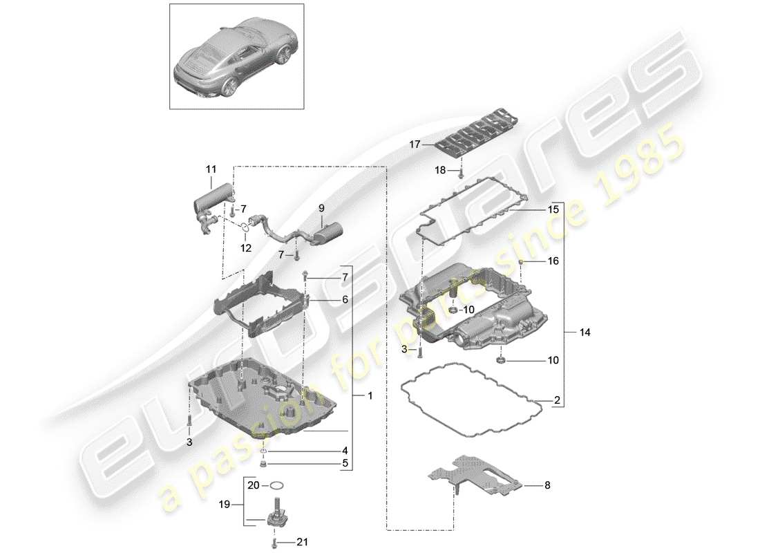 porsche 991 turbo (2018) oil pan part diagram