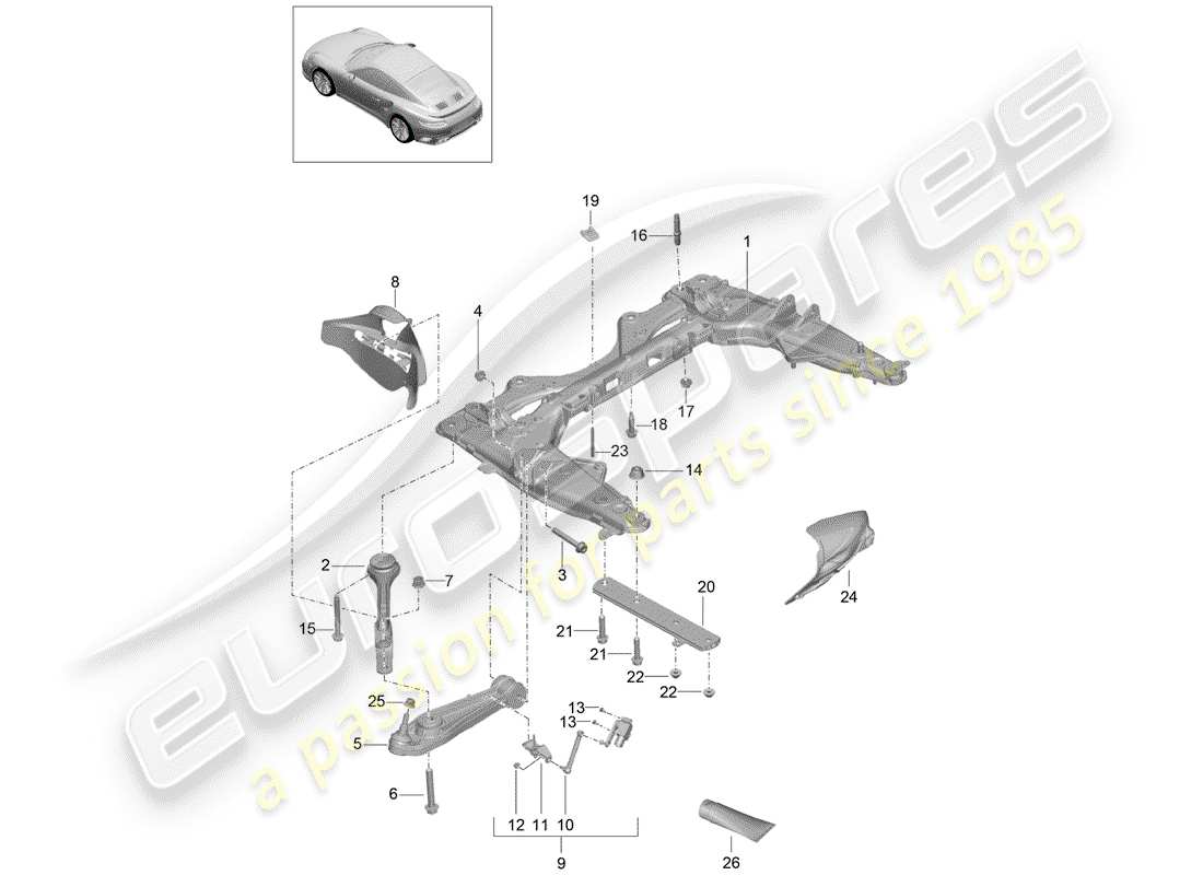 porsche 991 turbo (2018) cross member part diagram