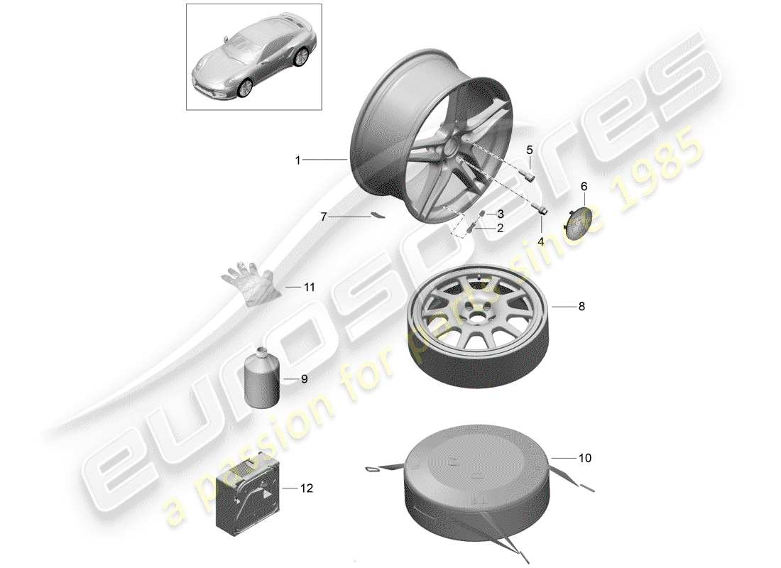 porsche 991 turbo (2018) alloy wheel part diagram