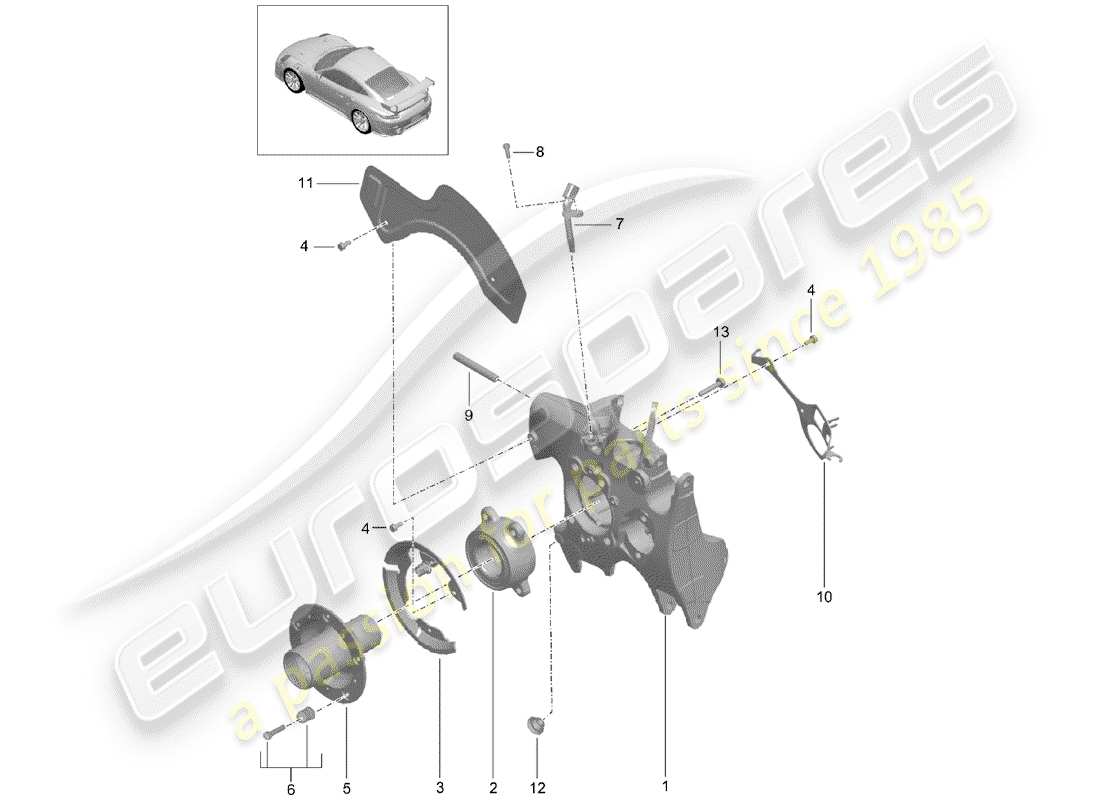 porsche 991 turbo (2018) wheel carrier part diagram