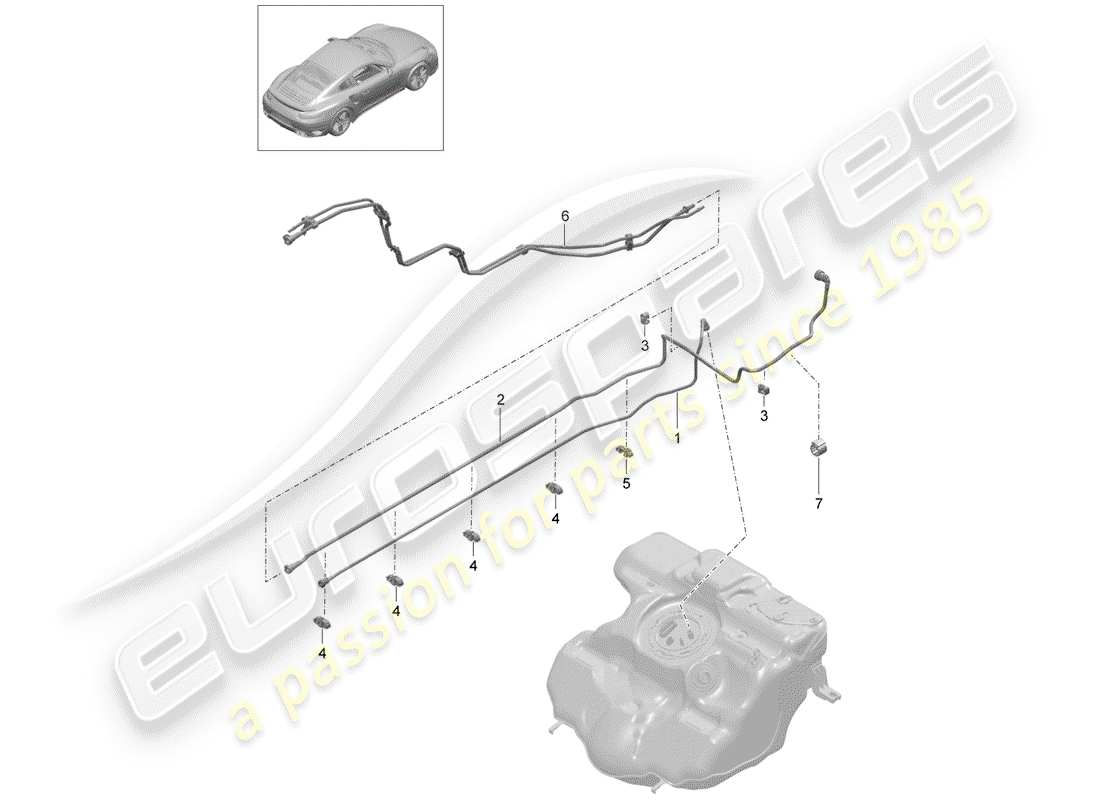 porsche 991 turbo (2018) fuel line part diagram