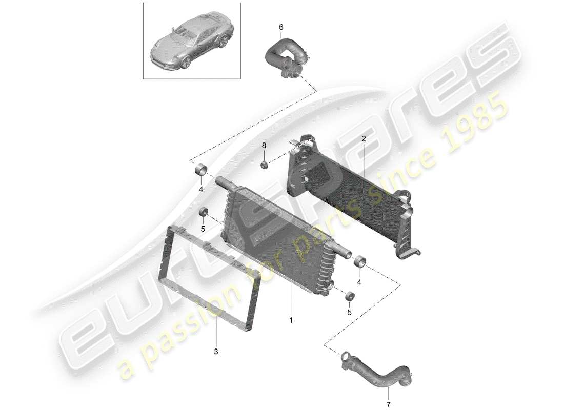 porsche 991 turbo (2018) radiator part diagram