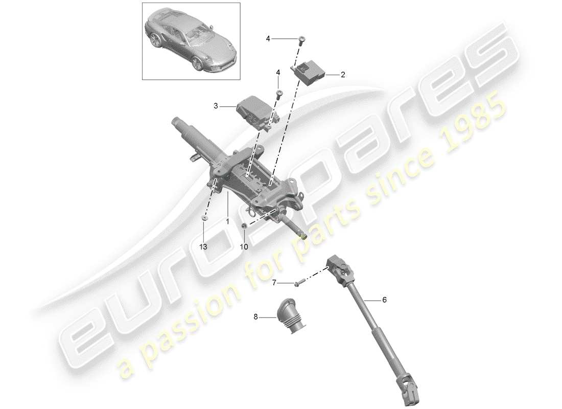 porsche 991 turbo (2018) steering column part diagram