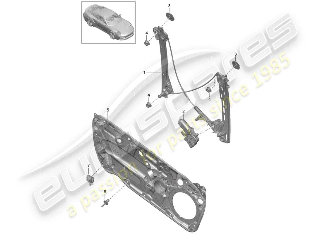 porsche 991 turbo (2018) window regulator part diagram