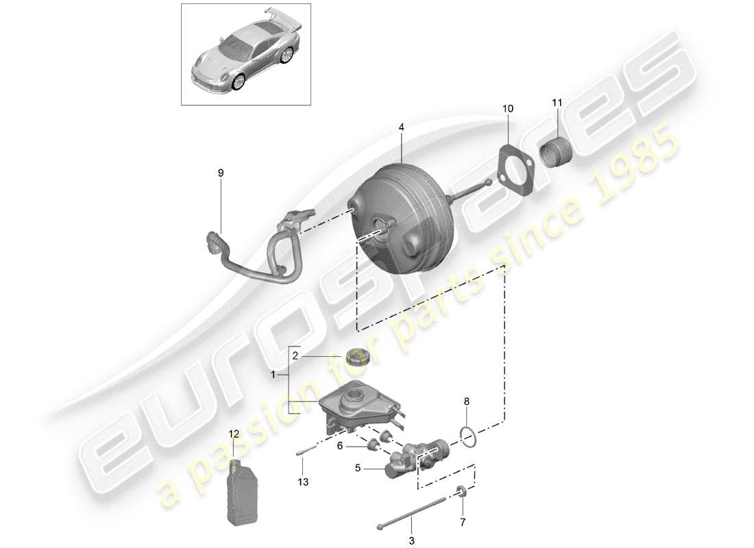 porsche 991 turbo (2018) brake master cylinder part diagram