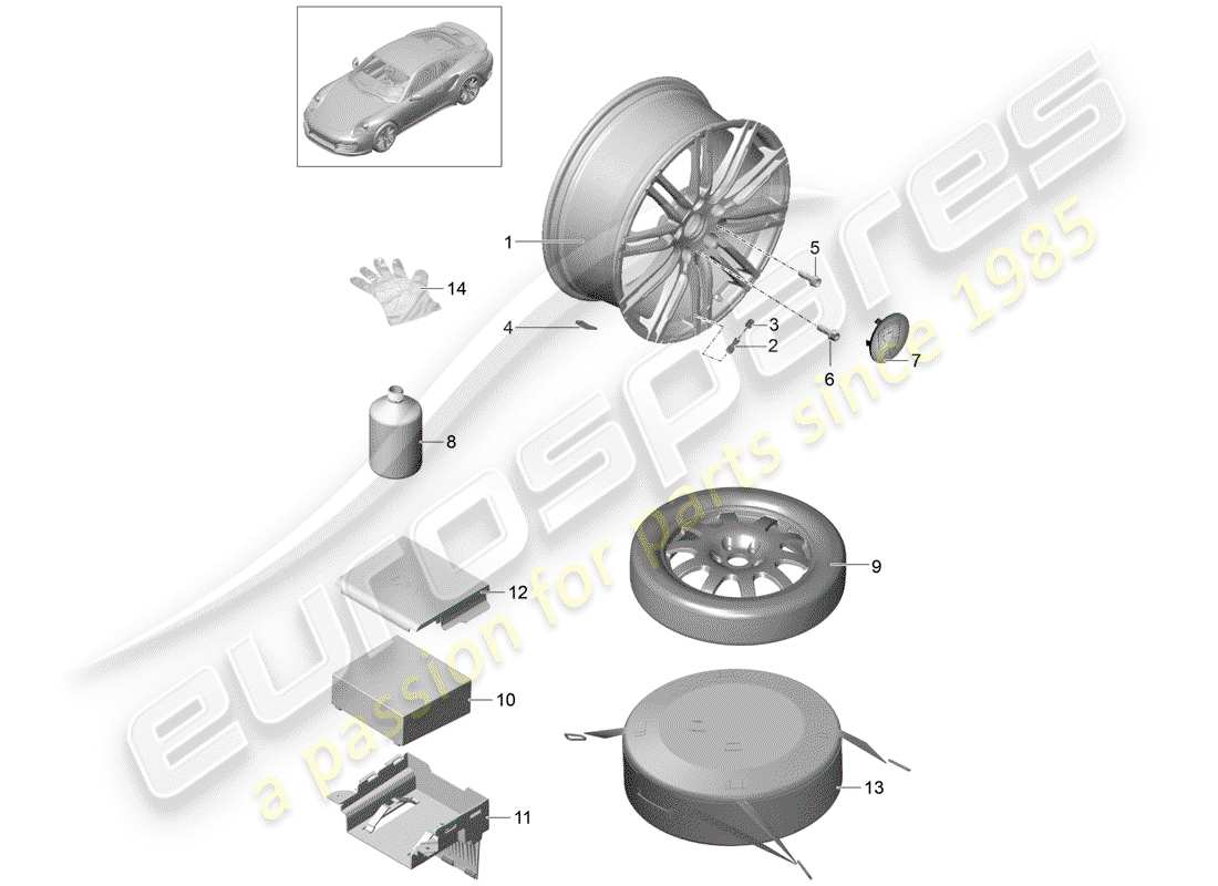 porsche 991 turbo (2018) alloy wheel part diagram