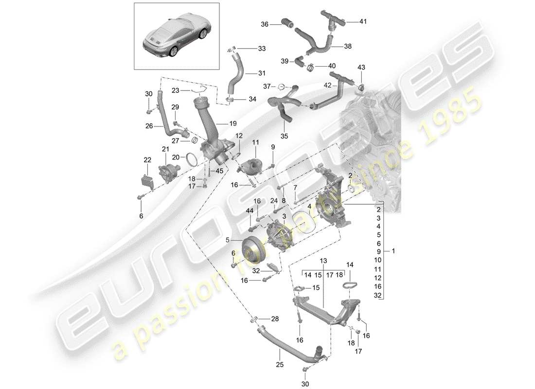 porsche 991 turbo (2018) water pump part diagram