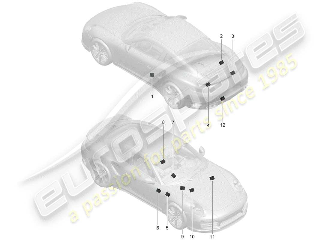 porsche 991 turbo (2018) signs/notices part diagram