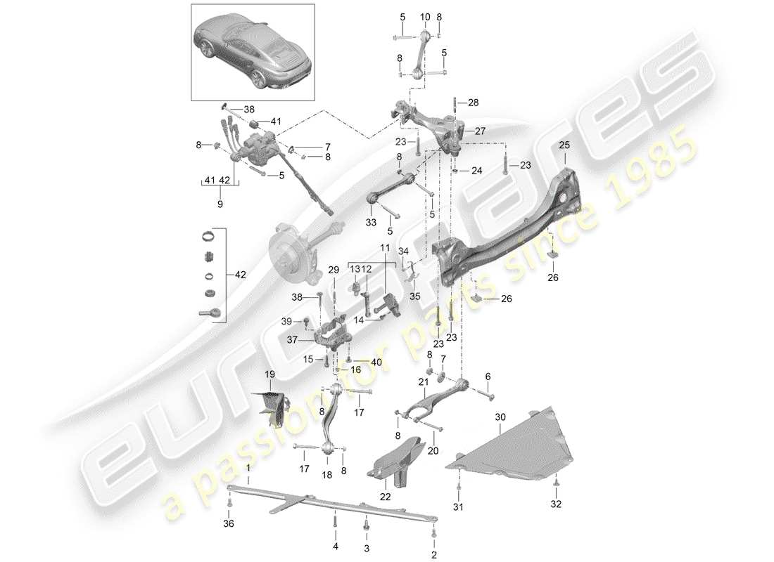 porsche 991 turbo (2018) rear axle part diagram