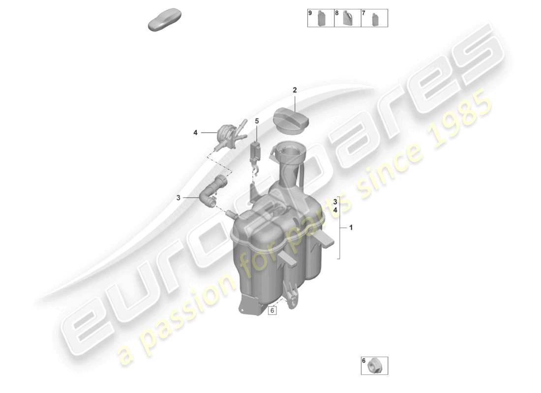 porsche 992 gt3/rs/st (2021 - 9j1) coolant expansion tank part diagram