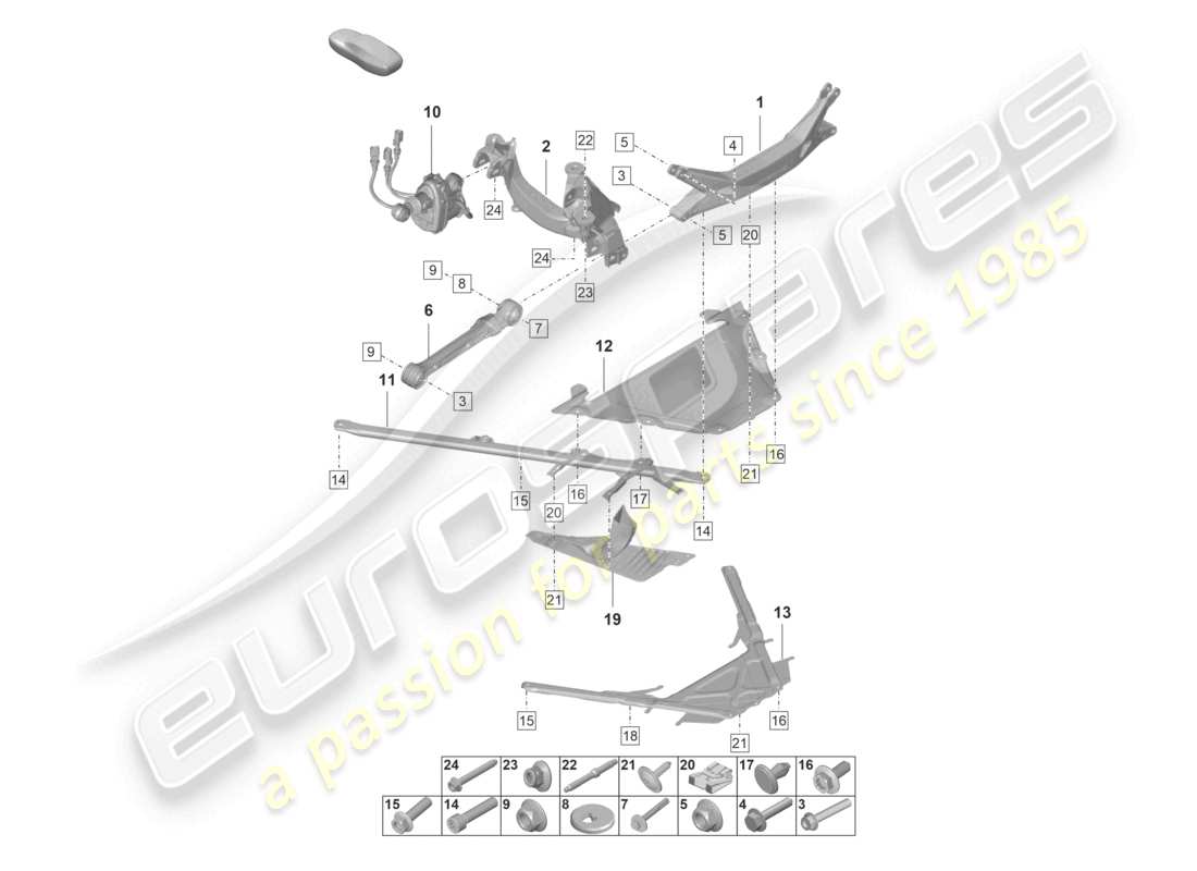 porsche 992 gt3/rs/st (2021 - 9j1) rear axle cross member part diagram