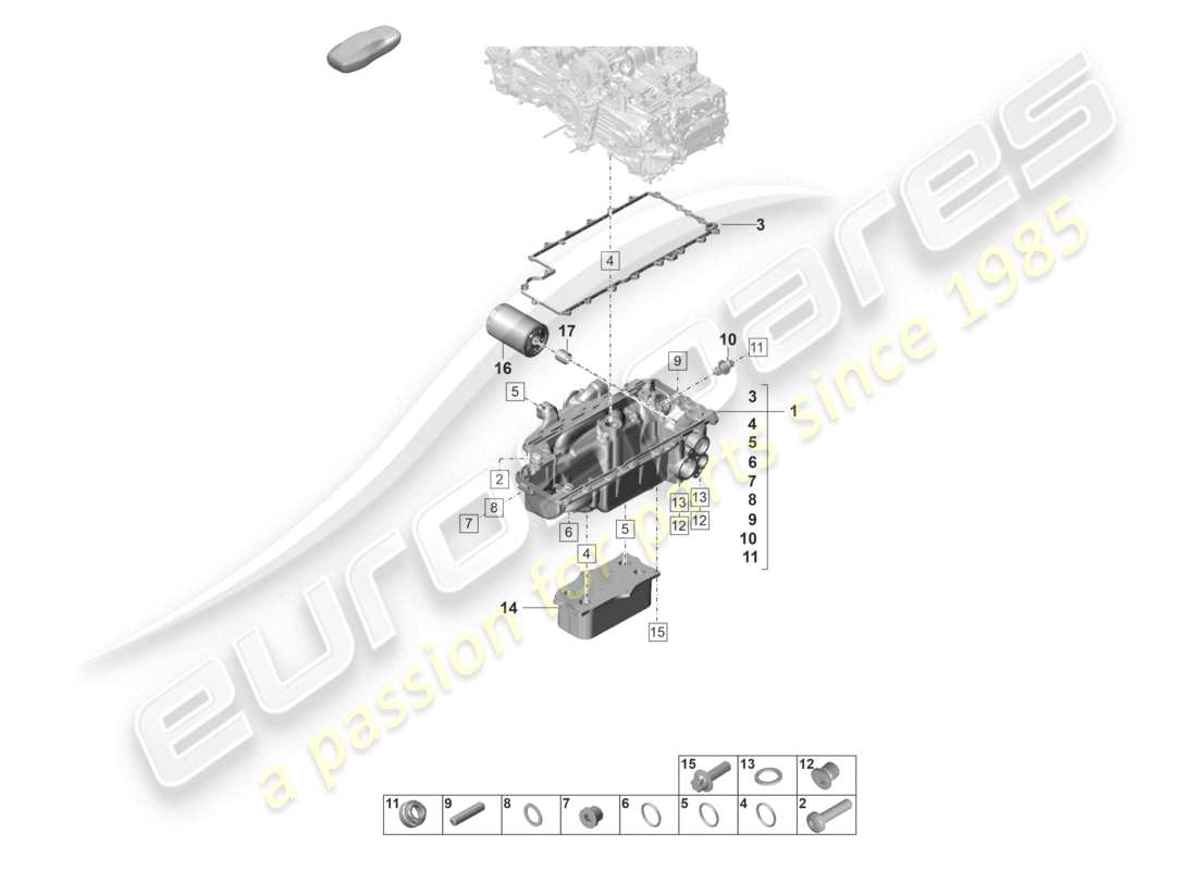 porsche 992 gt3/rs/st (2021 - 9j1) engine (oil press./lubrica.) oil filter heat exchanger oil-conducting housing part diagram