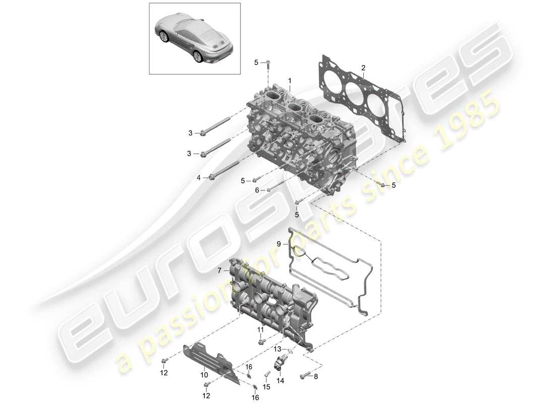 porsche 991 turbo (2018) cylinder head part diagram