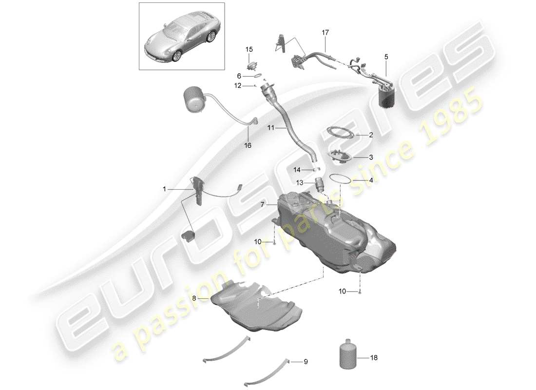 porsche 991 turbo (2018) fuel tank part diagram