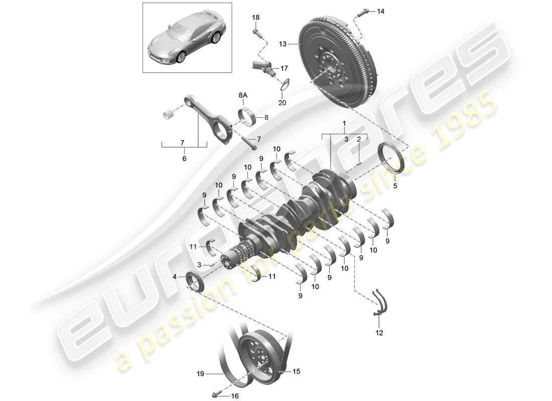 porsche 991 turbo (2018) crankshaft part diagram