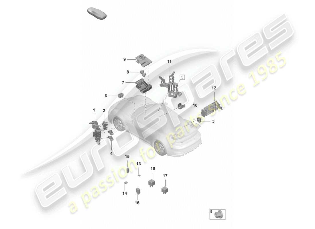 porsche 992 gt3/rs/st (2021 - 9j1) central electrics dashboard part diagram