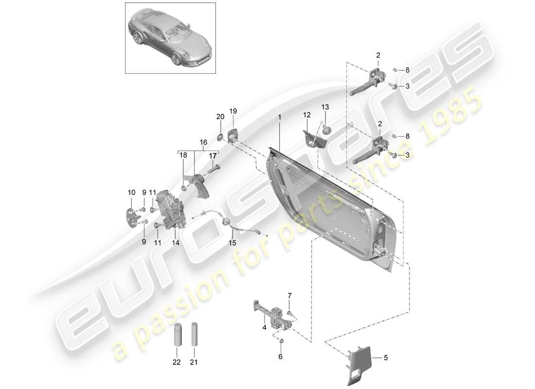 porsche 991 turbo (2018) door shell part diagram