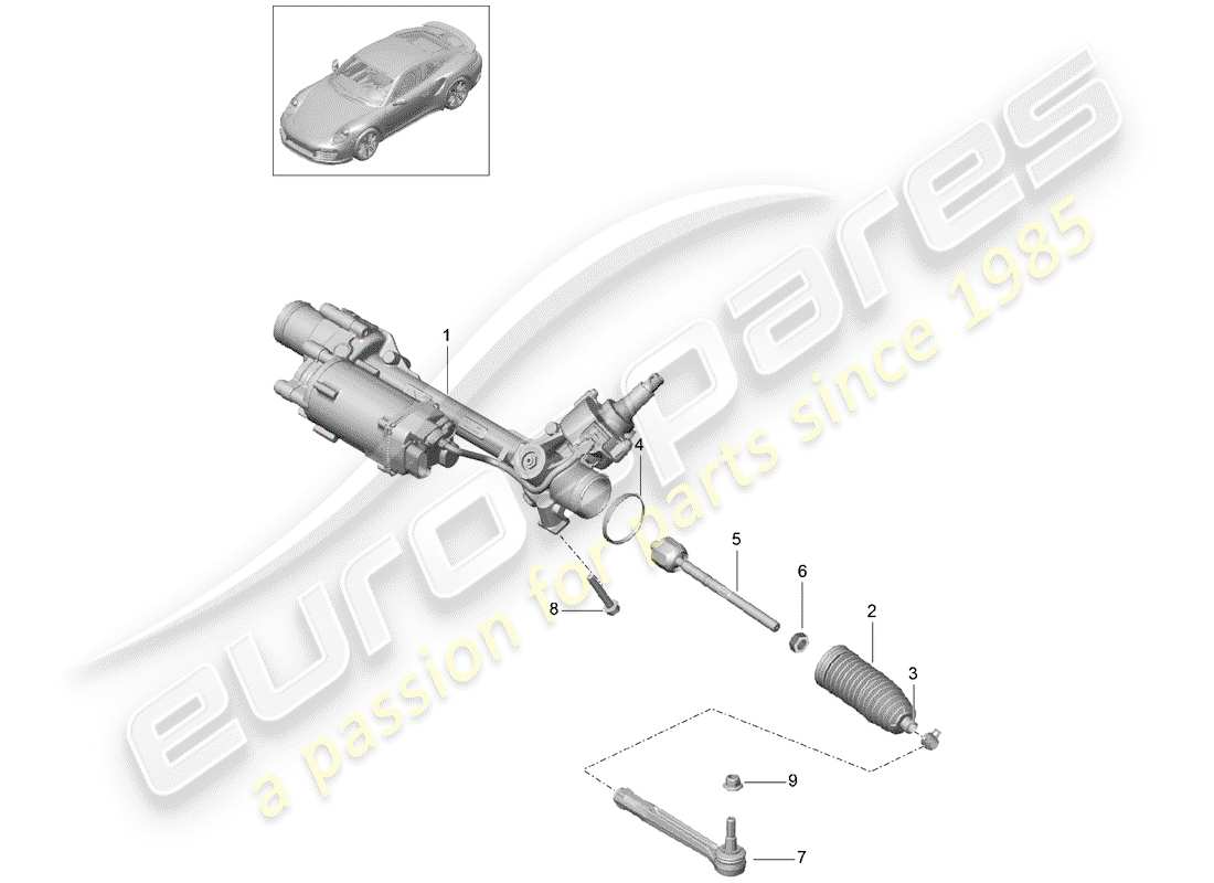 porsche 991 turbo (2018) steering gear part diagram