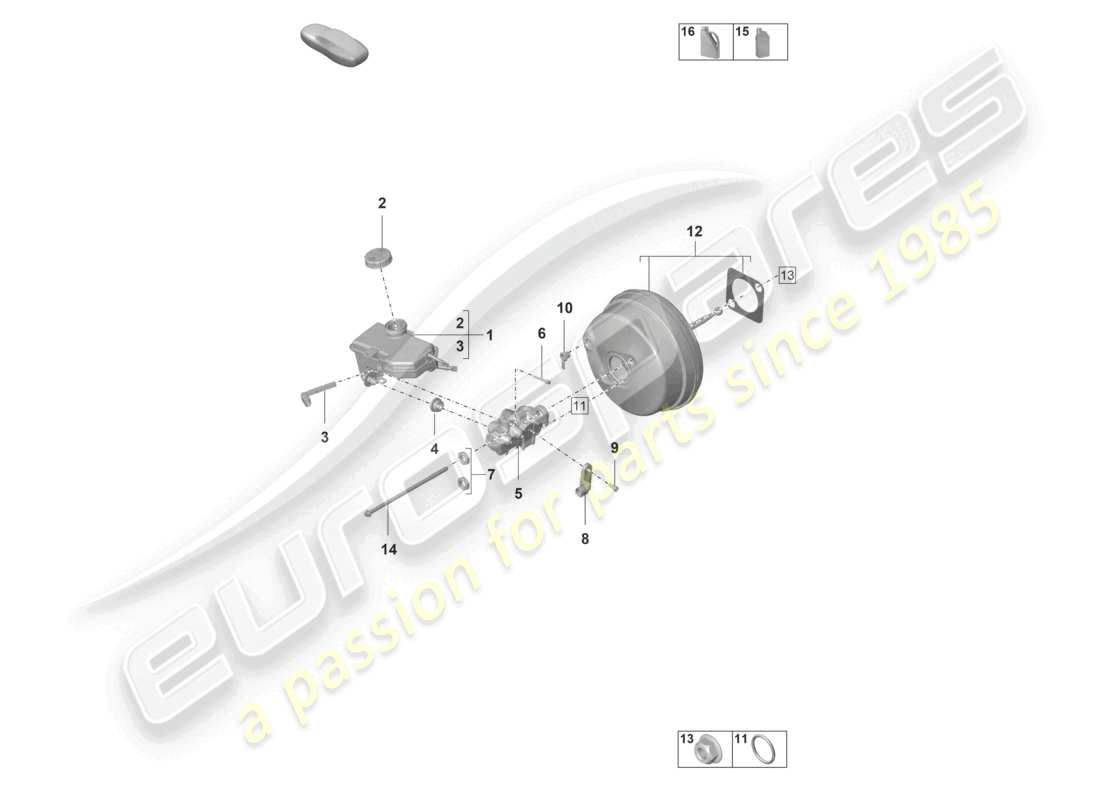 porsche 992 gt3/rs/st (2021 - 9j1) brake master cylinder brake servo part diagram