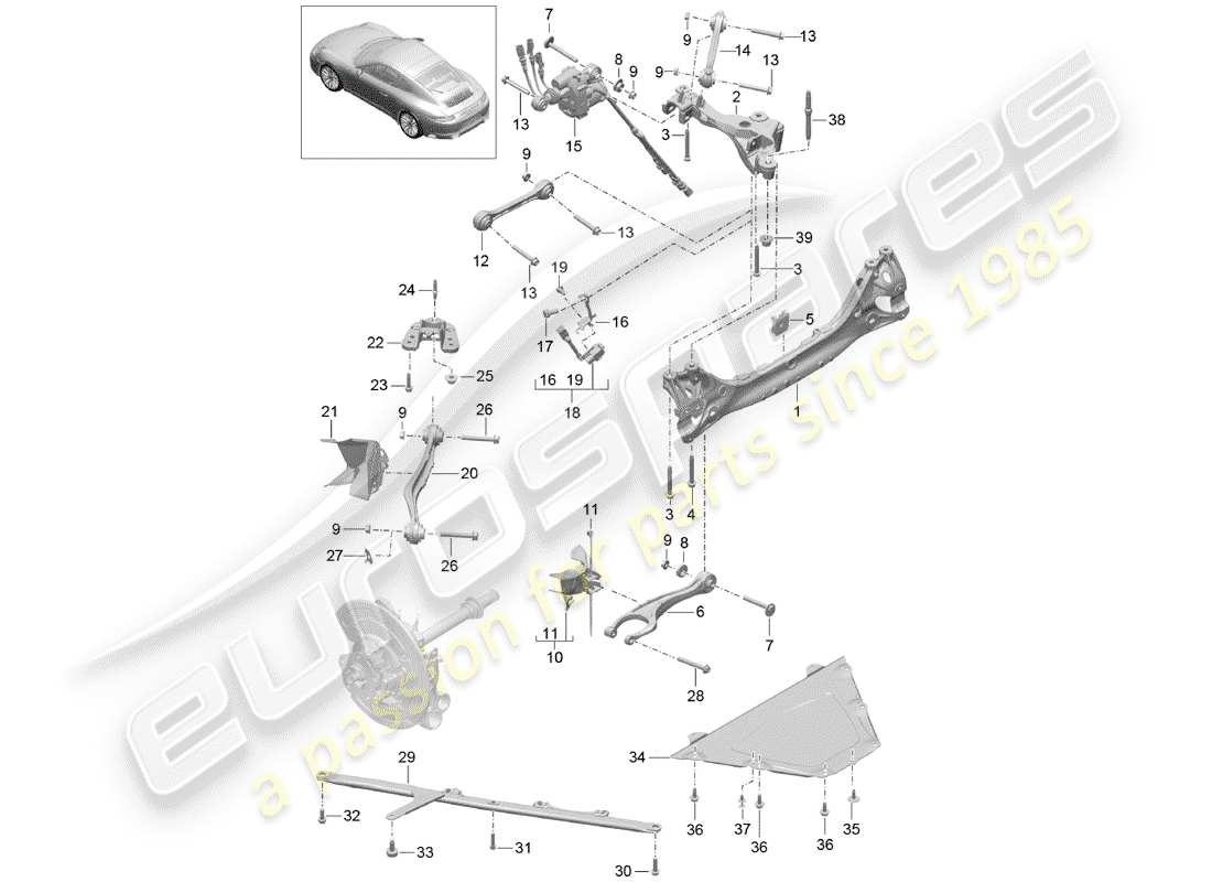 porsche 991 turbo (2018) rear axle part diagram