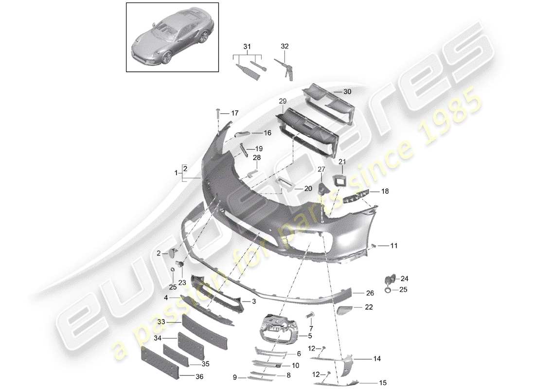 porsche 991 turbo (2018) bumper part diagram