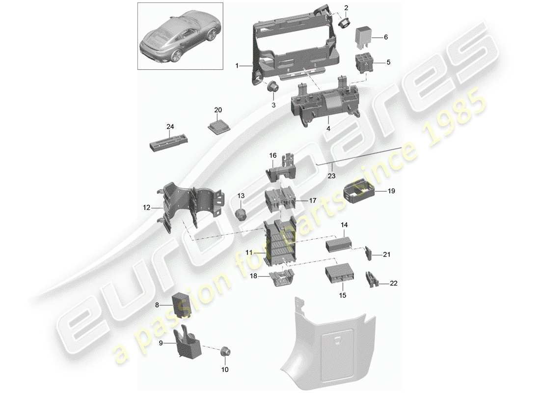 porsche 991 turbo (2018) fuse box/relay plate part diagram