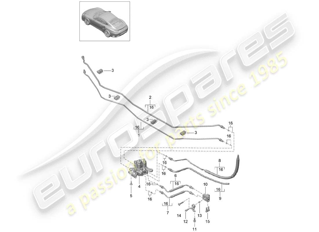 porsche 991 turbo (2018) hydraulic line part diagram