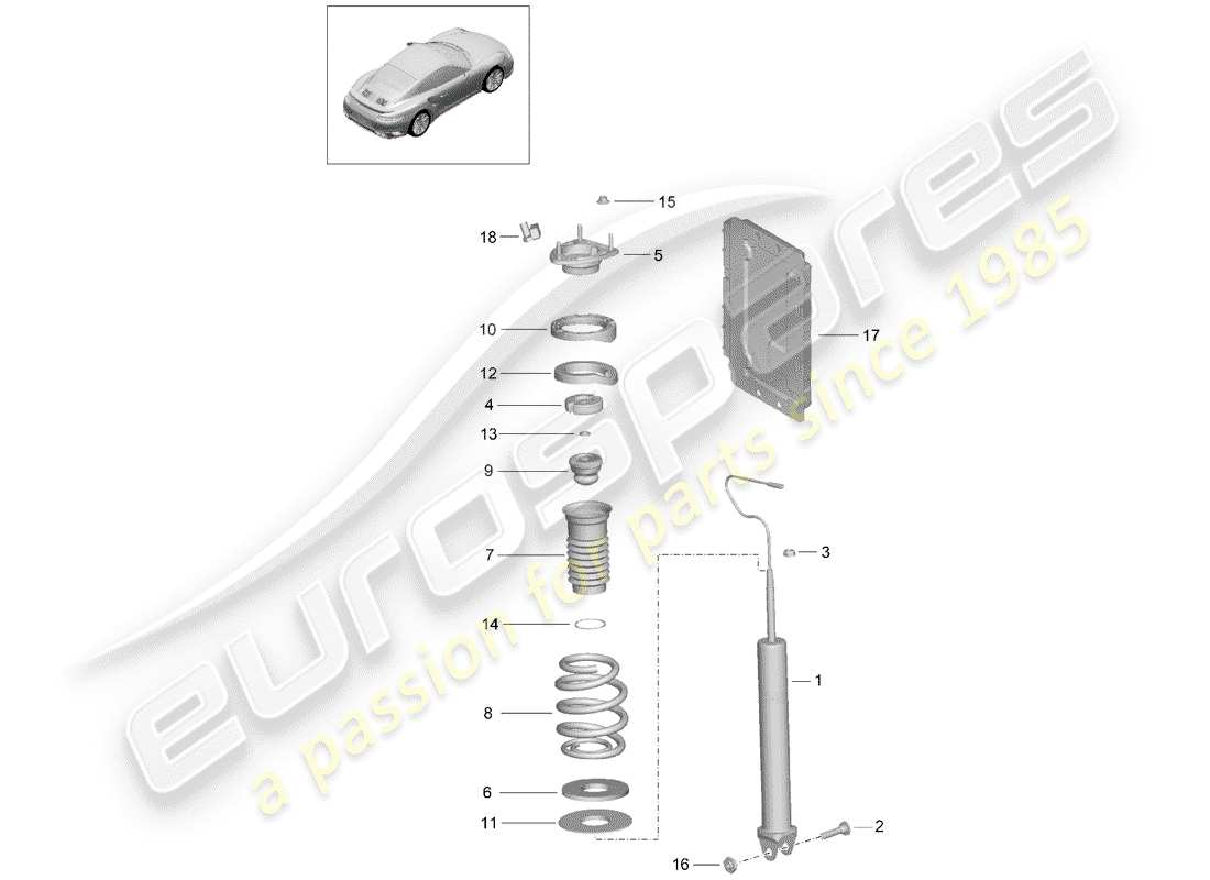 porsche 991 turbo (2018) shock absorber part diagram