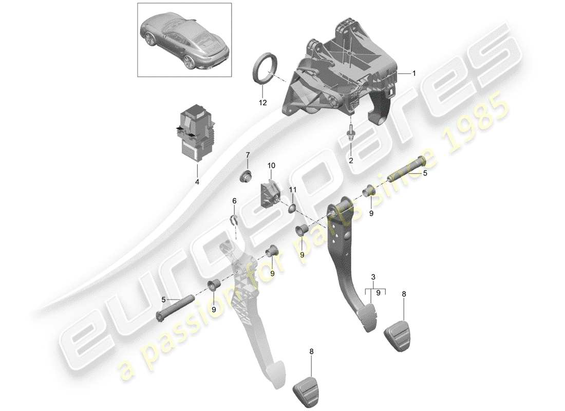 porsche 991 turbo (2018) brake and acc. pedal assembly part diagram