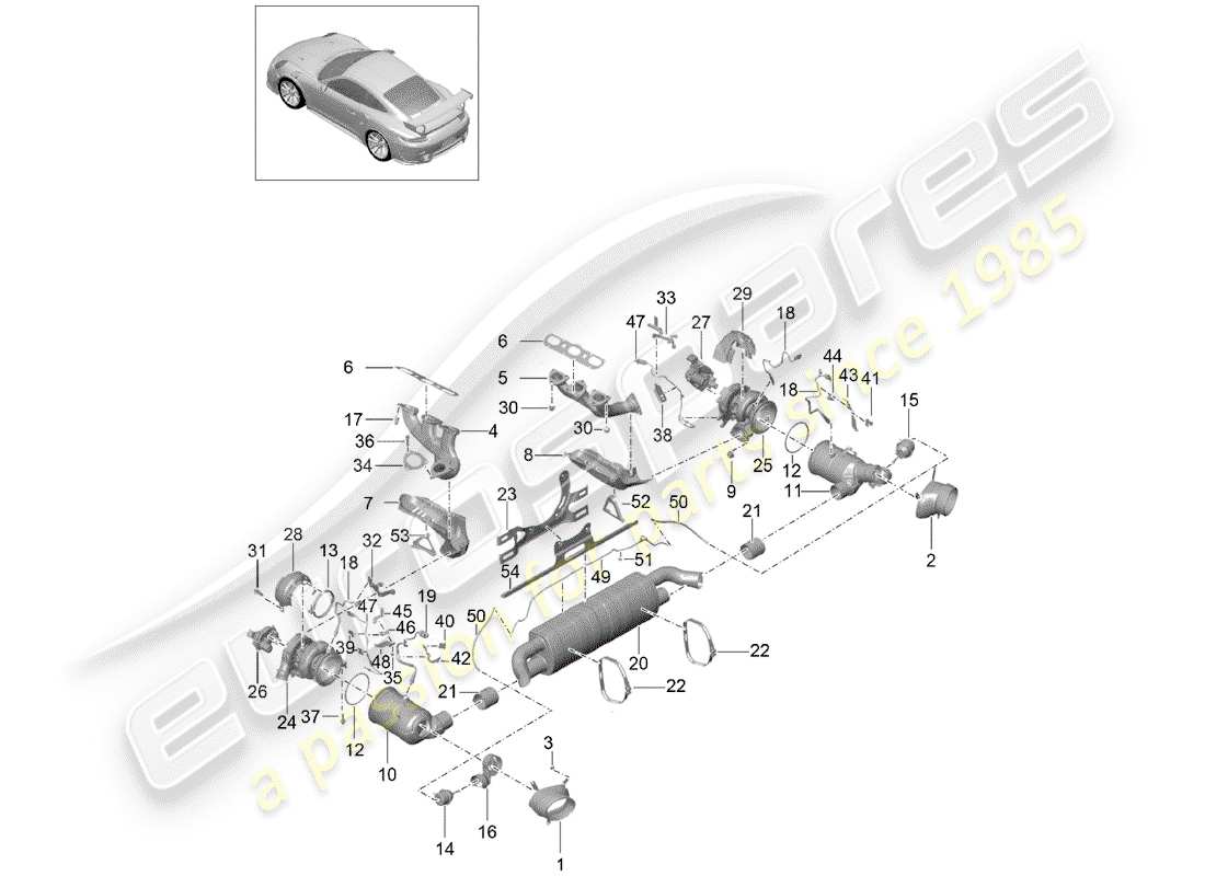 porsche 991 turbo (2018) exhaust system part diagram