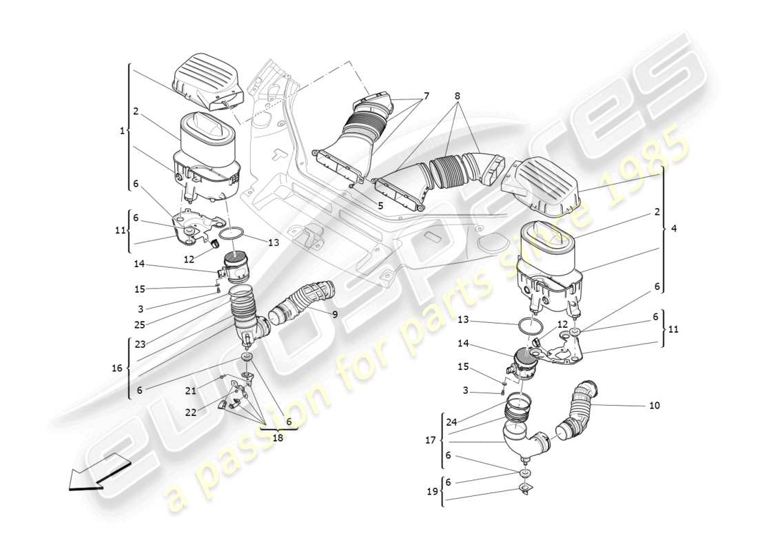 maserati levante (2018) air filter, air intake and ducts part diagram