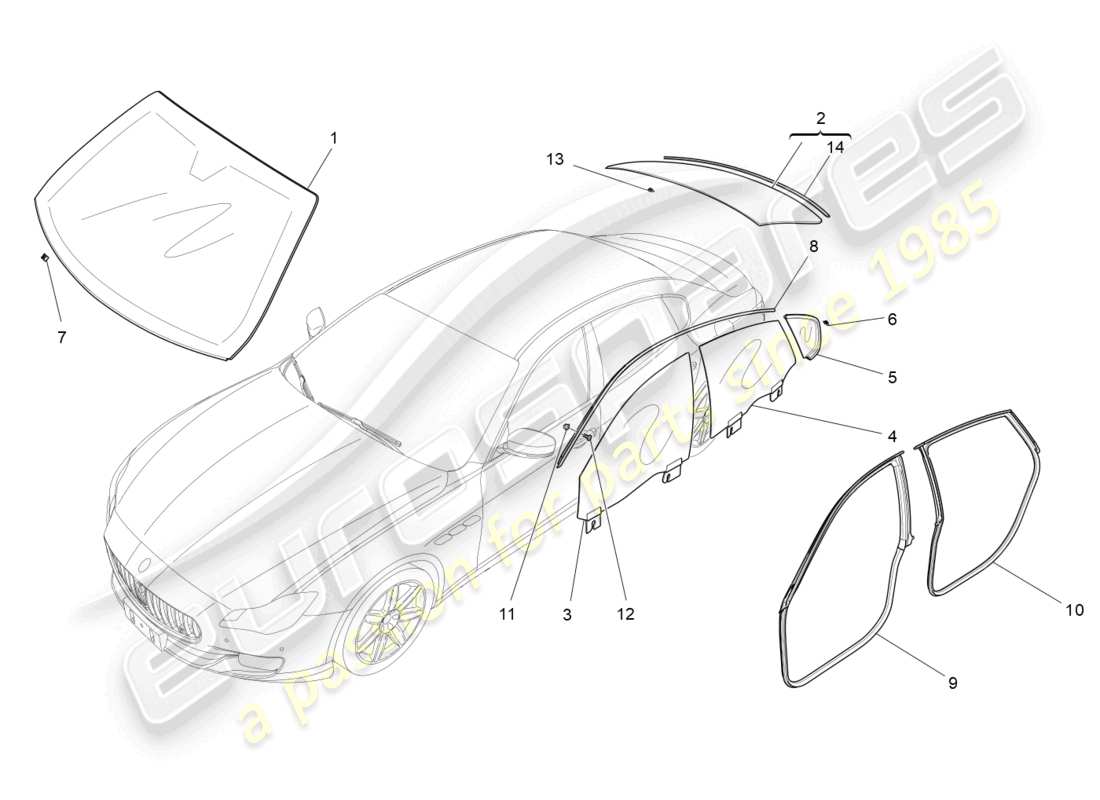 maserati quattroporte (2018) windows and window strips part diagram