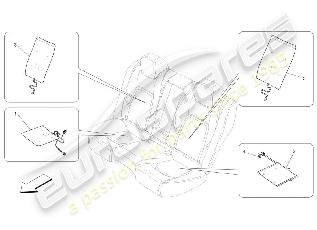 maserati quattroporte (2018) rear seats: mechanics and electronics part diagram