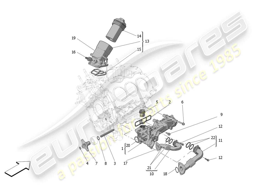 maserati mc20 (2023) lubrication system: pump and filter part diagram