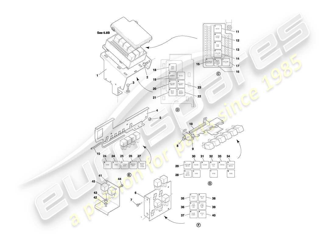 aston martin db7 vantage (2004) relays, vin 300556on part diagram