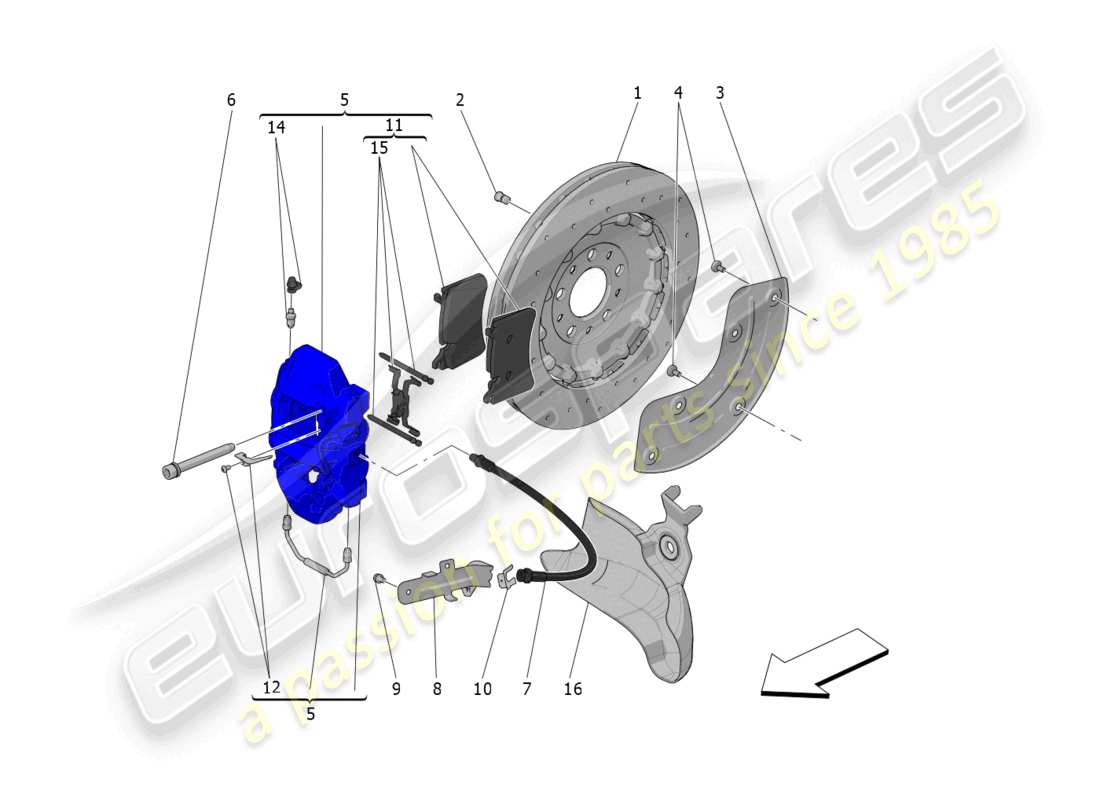 maserati mc20 cielo (2023) braking devices on rear wheels part diagram