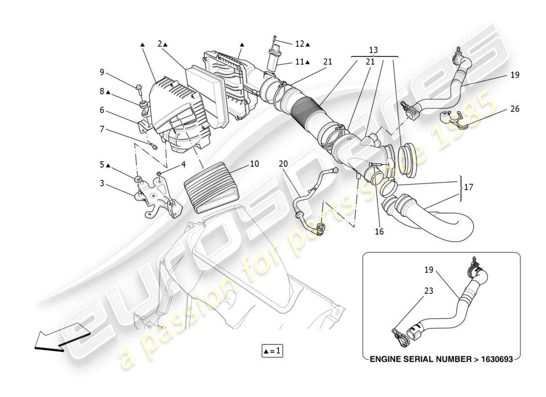 maserati ghibli fragment (2022) air filter, air intake and ducts part diagram