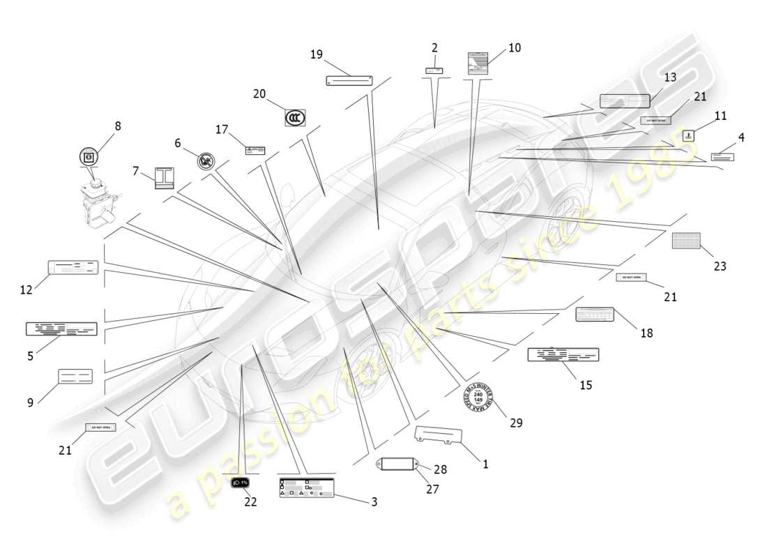 maserati mc20 cielo (2023) stickers and labels part diagram