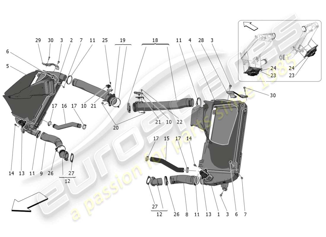 maserati mc20 cielo (2023) intercooler system part diagram