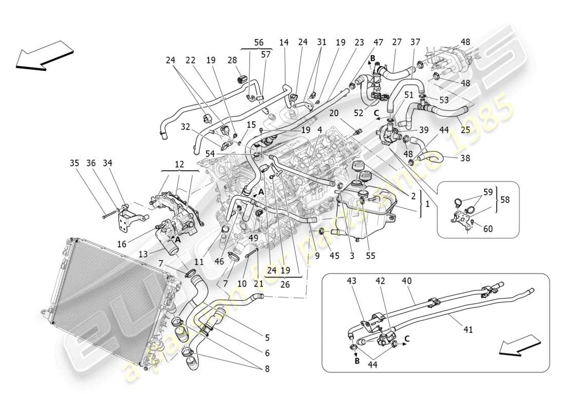 maserati quattroporte (2018) cooling system: nourice and lines part diagram