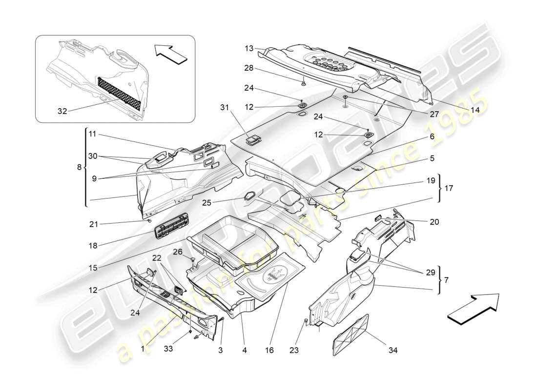 maserati quattroporte (2018) luggage compartment mats part diagram